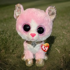 Ty Beanie Boos Collection FIONA 10” Medium Plush NEW Pink Cat MNWT’s ❤️ GLITTER 