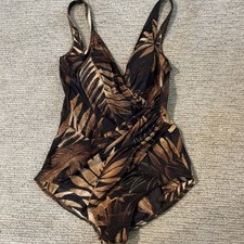 Miraclesuit Brown Tropical Print One Piece Swimsuit Tummy Control Shaping US 14
