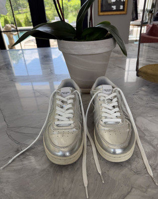 rag & bone Silver Metallic Lace Up Sneakers Cushioned Leather Low Top