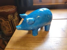 Blue Ceramic Pig 9" High 10" Long