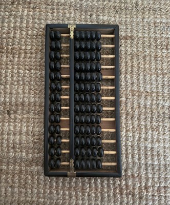 Vintage Chinese Lotus Flower Brand Wood Wooden Abacus Brass Accents 12''x6''