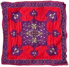 1980s Vintage Oscar de la Renta Scarf Accessory Street Japan Red Purple Paisley