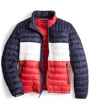 NEW Tommy Hilfiger Men’s XXL Packable Quilted Puffer Jacket -Mid/Ice/Red Combo
