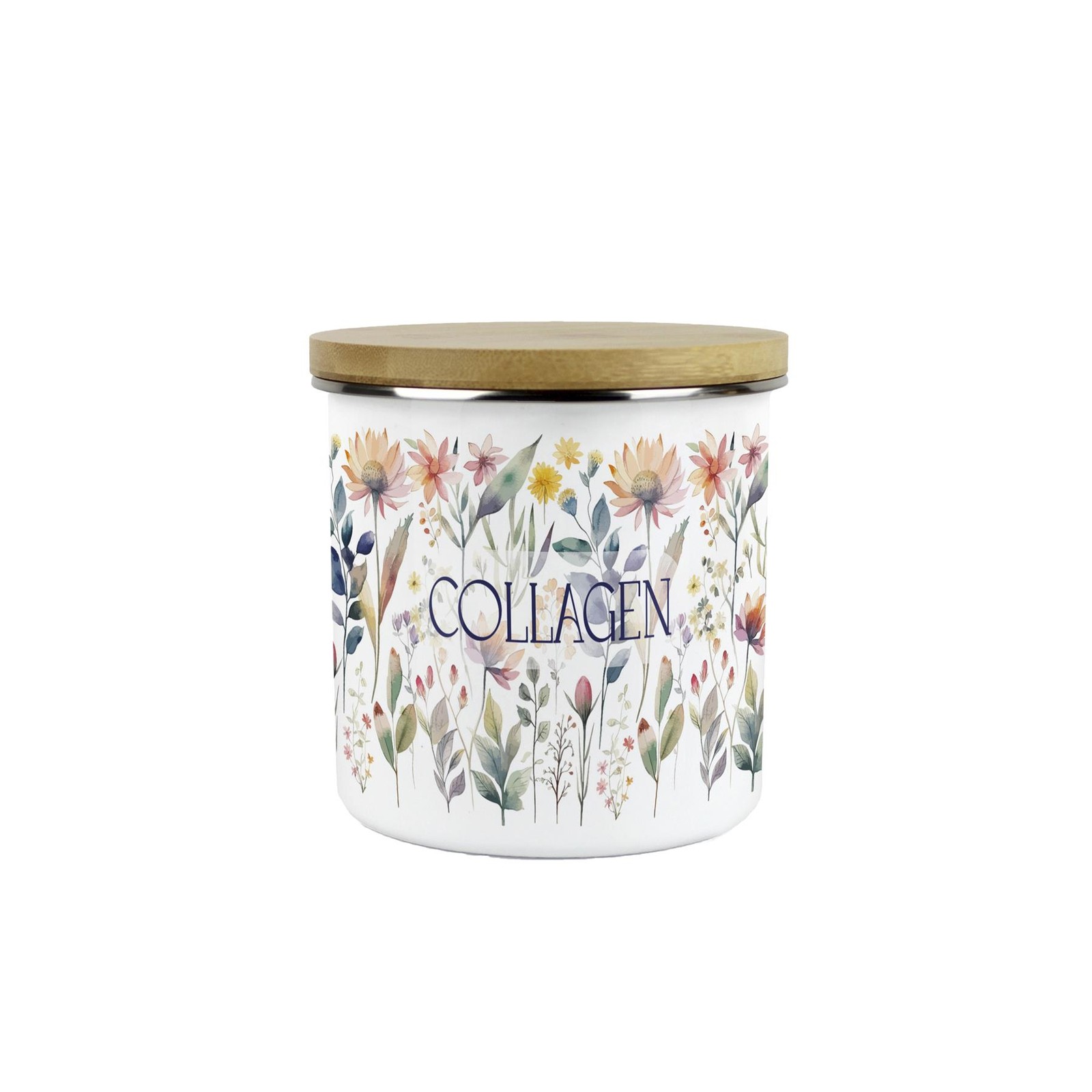 Pastel Flowers Collagen Canister - Enamel Home Storage Floral Gifts