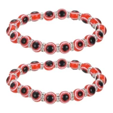 8mm Turkish Evil Eye Bracelets, 2 Pcs Good Luck Stretch Bracelets (Red)