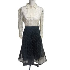 red Valentino midi dress with a geometric eyelet trim blouse pleated front