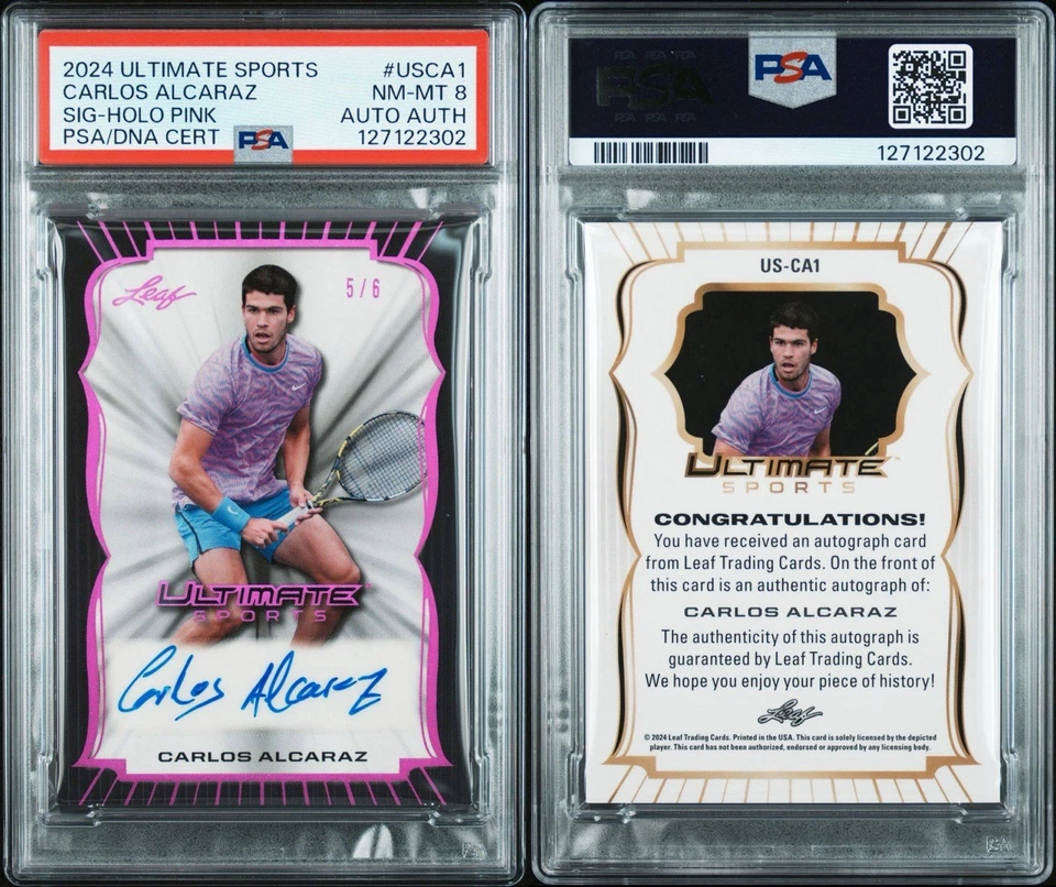 2024 Leaf Ultimate Sports Carlos Alcaraz Auto Pink Foil 5/6 Tennis - Image 3 of 3