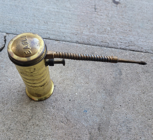 Vintage Eagle No 66 Brass Finger Pump Oiler Oil Can Flexible Spout USA