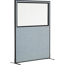 48-1/4"W x 96"H Freestanding Office Partition Panel with Partial Window Blue