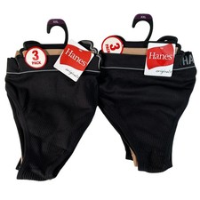 6 Pairs Hanes Womens Thong Underwear Black Tan Ribbed Knit Size XXL NWT