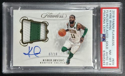 KYRIE IRVING PSA 8 2018 PANINI FLAWLESS GAME-WORN PATCH 10 AUTO GOLD /10 CELTICS