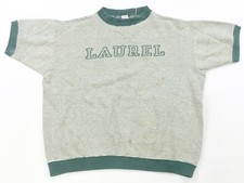 Rare VTG CHAMPION PRODUCTS INC. Laurel Pinstriped Short Sleeve Sweatshirt 70s L