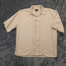 Trust Cuban Style Shirt XXL Beige Linen Blend Pintuck Guayabera Look Short Slv