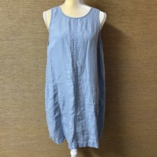Michael Stars Dress Women L Blue Linen Delilah Minimalist Shift Dress Lagenlook