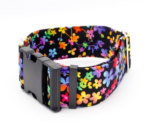 Neon Flowers Dog Collar Buckle & Martingale - Picture 8 of 12