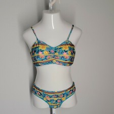 Women's 2 Piece Bikini Swimsuit Set Teal Floral Sz M-L