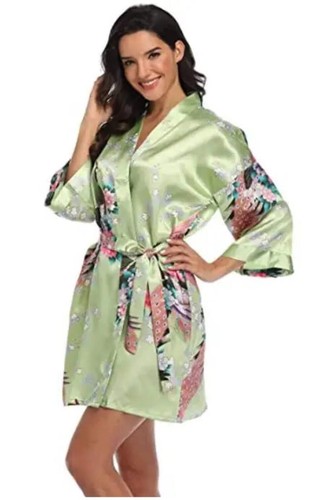 Satin Silk Bridesmaid Robe – Elegant Crane Print Kimono - Picture 87 of 108