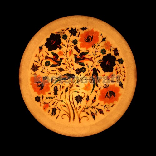 12" Decorative White Marble Wall Plate | Pietra Dura Inlay Craft Work | Handmade - Picture 5 of 8