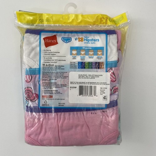 Hanes Tagless Hipster Panties sz 8 Girl's Cotton Underwear 13-Pack Pink/Purple - Picture 2 of 2