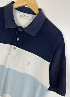 YVES SAINT LAURENT POLOSHIRT Größe L Regular Fit gestreift weiß, blau