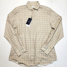 New EMANUEL BERG Jersey Stretch Shirt Men LARGE L 16.5 EU 42 Beige Check 4 Flex