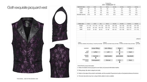 Punk Rave Men Black Goth Exquisite Jacquard Flip Collar Vest Slim Fit Waistcoat - Picture 3 of 40