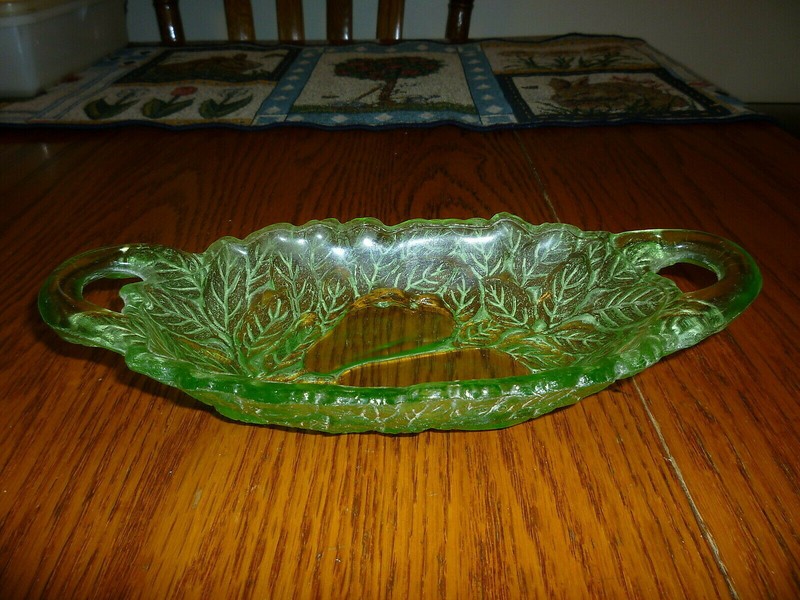 Green Depression (?) Glass  Relish  - Maker Indiana Glass Co -Avocado Pattern .