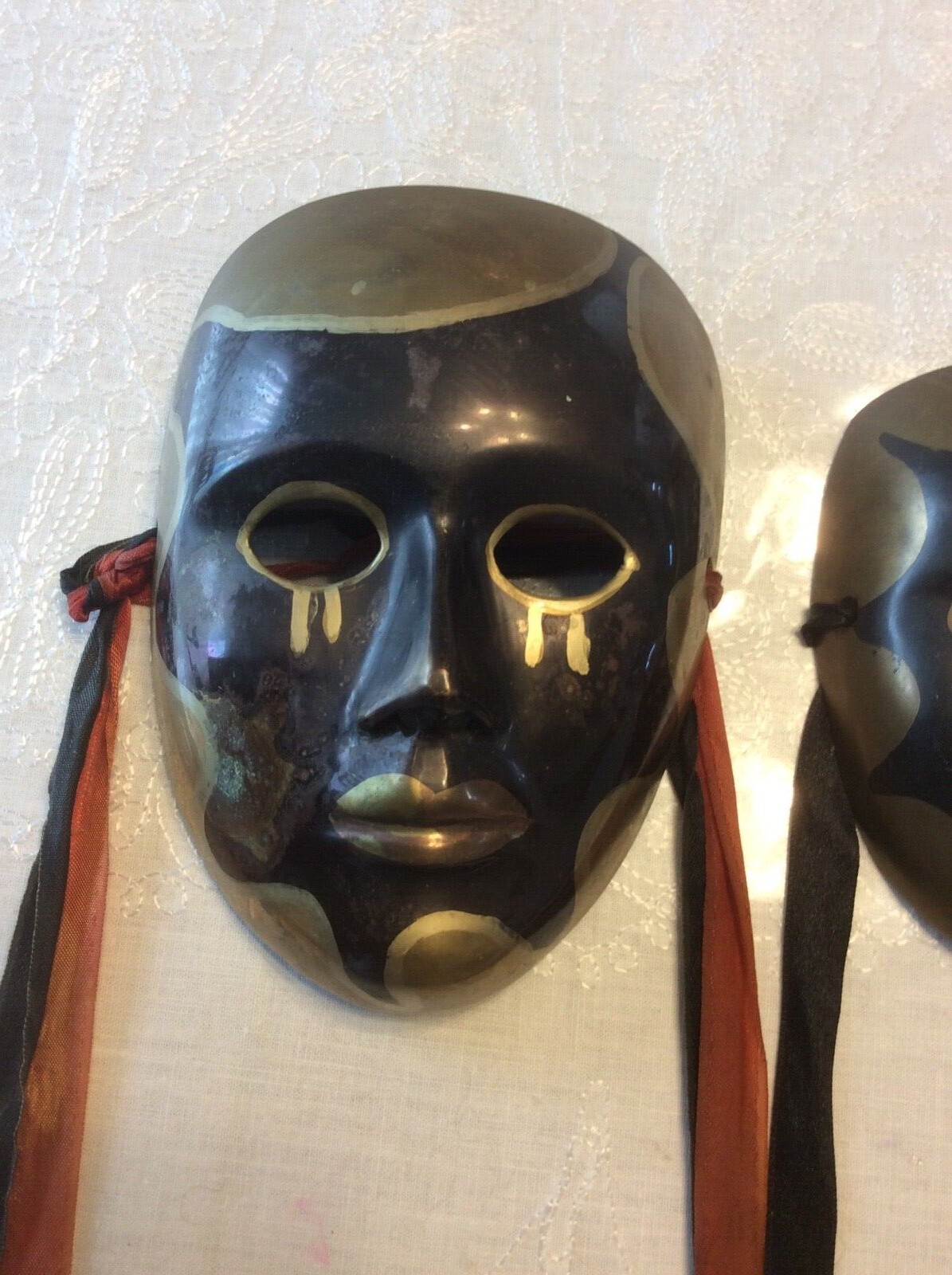 3 vintage brass face masks black wall decor eBay