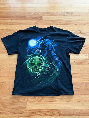 Illuminati Grim Reaper Shirt Mens XL Black Blue Gothic No Tag Small hole back