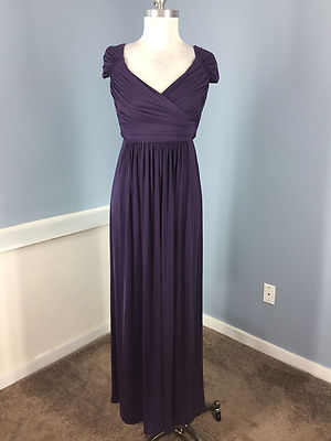 After Six Purple XS 2 Cap Sleeve Formal Evening Gown Dress Stretch Maxi Stunning