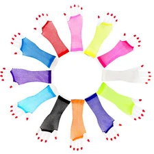 Novelty Place Fishnet Gloves Nylon Fingerless Diva Oversleeve Forearm Long 12PC