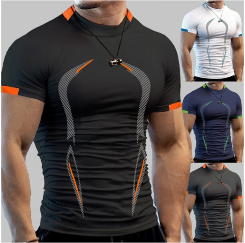 Summer Men's Fitness Sport Breathable Quick-drying Fashion Short-sleeved T-shirt