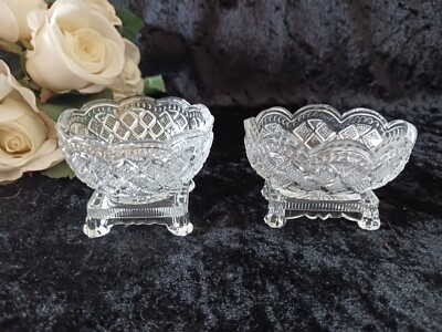 Nice Pair of Fostoria Strawberry Diamond Master Salt Dips - Free Ship!