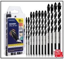 12PCS Masonry Drill Bit Set 1/8 to 1/2 inch Glass Tile Brick Cement Wood Plastic