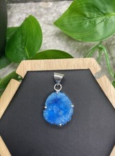1.5 Quartz Druzy Gemstone Pendant Bail 925 Silver Plated Handmade New B2299