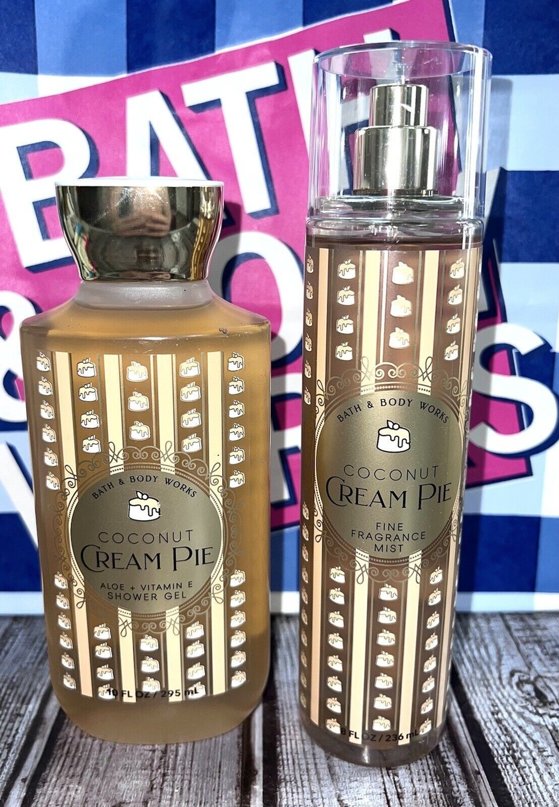 Lot x2 Bath and Body Works Coconut Cream Pie Body Mist & Shower Gel NEW!