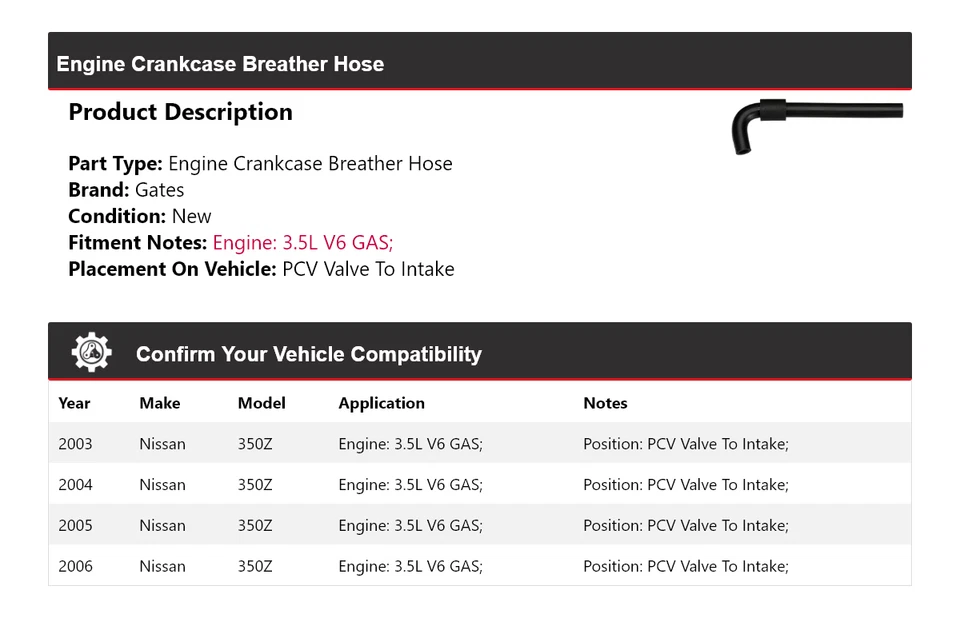 Portões de mangueira respirador cárter motor Nissan 350Z 2003-2006 2004 2005 - Imagem 2 de 3