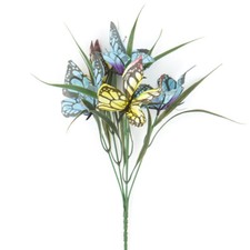 Set of 6 Blue and Yellow Artificial Butterfly 13" Floral Bushes