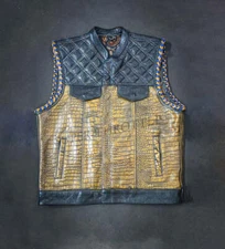 Hunt Club Style Men's Gator Leather Vest Motorcycle Biker Concealed Carry