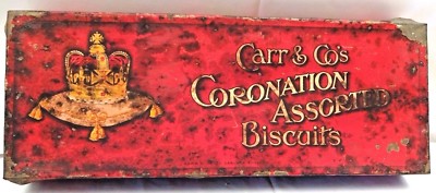 CARR & Co'S CORONATION ASSORTED BISCUITS VINTAGE TIN ADVERTISING COLLECTIBLES 