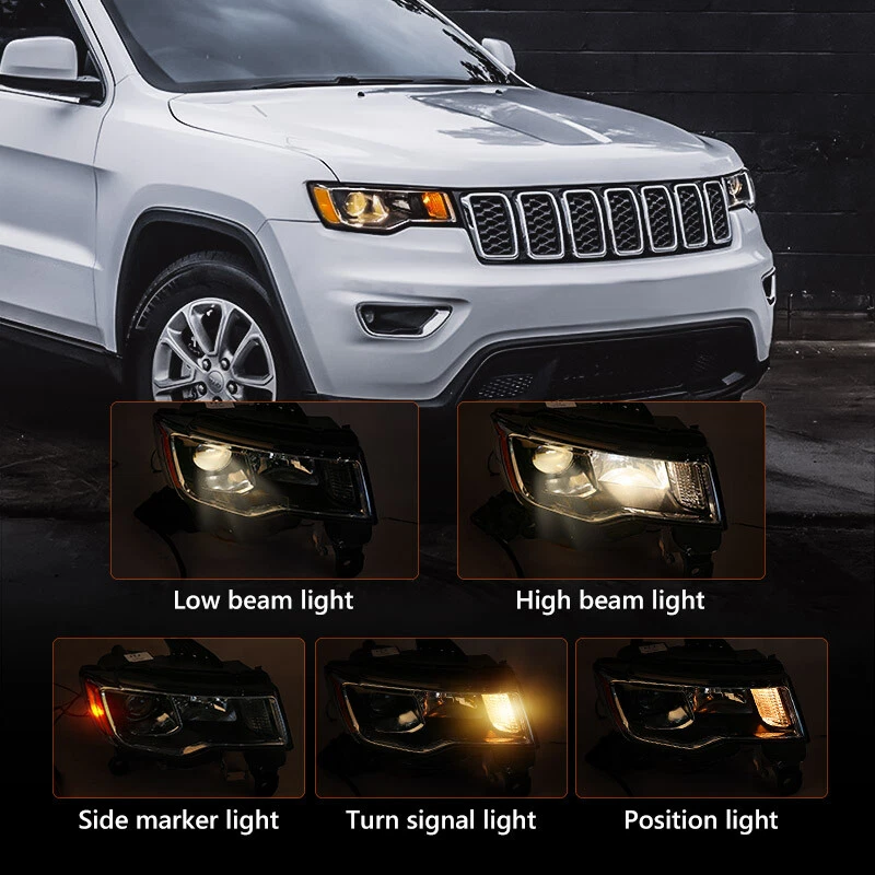 For 2017-2021 Jeep Grand Cherokee Halogen Headlight Assembly w/ Black Passenger Foto 3 de 4