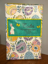 NEW 60" Round Vinyl Flannel Back Tablecloth w/ Pastel Easter Eggs
