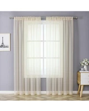 JUSPURBET 2 Pieces Window Sheer Curtains,Luxury Solid Semi Sheer Curtain Panel