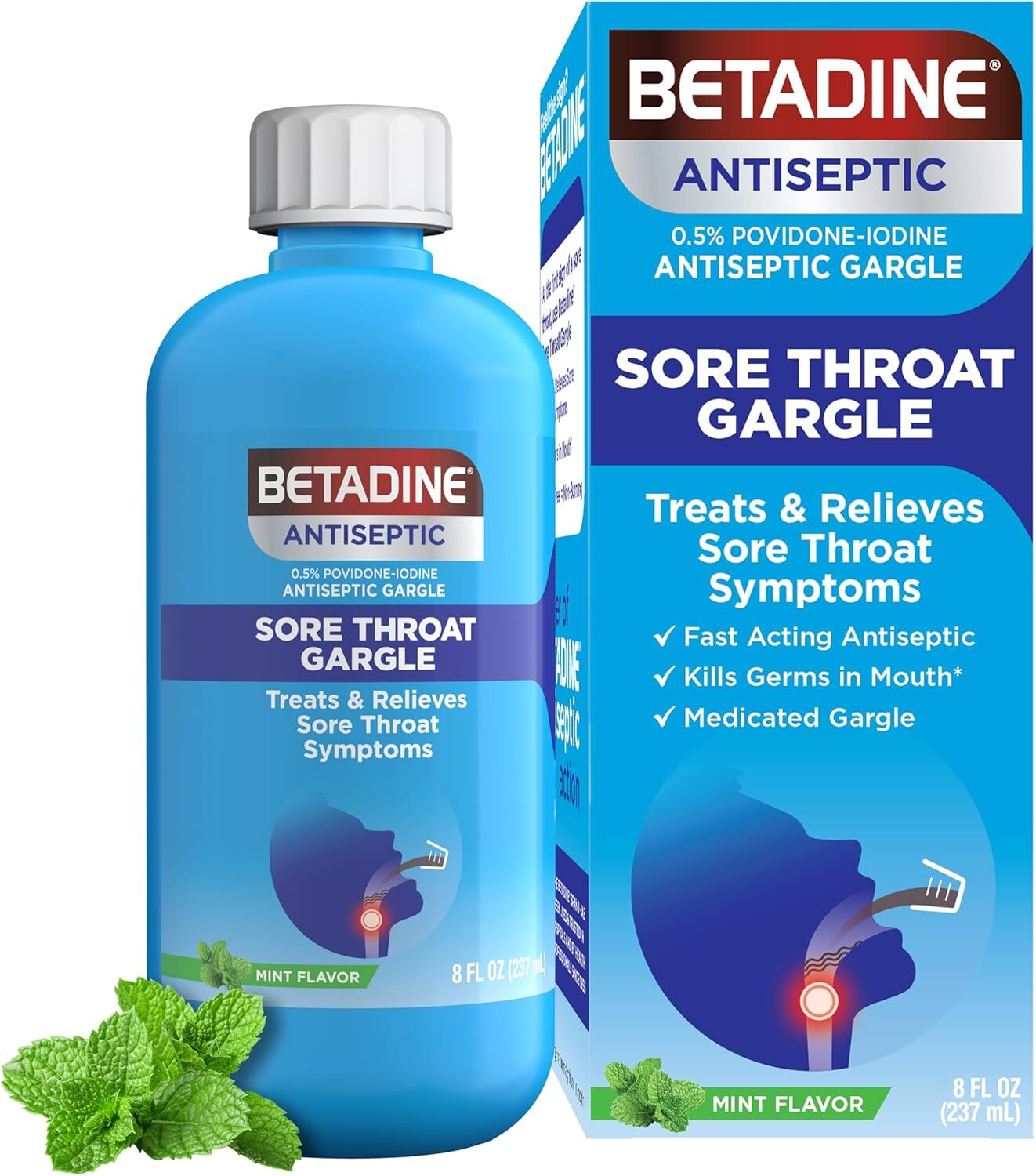 Betadine 0.5% Povidone-Iodine Antiseptic Medicated Gargle for Sore Throat Relief