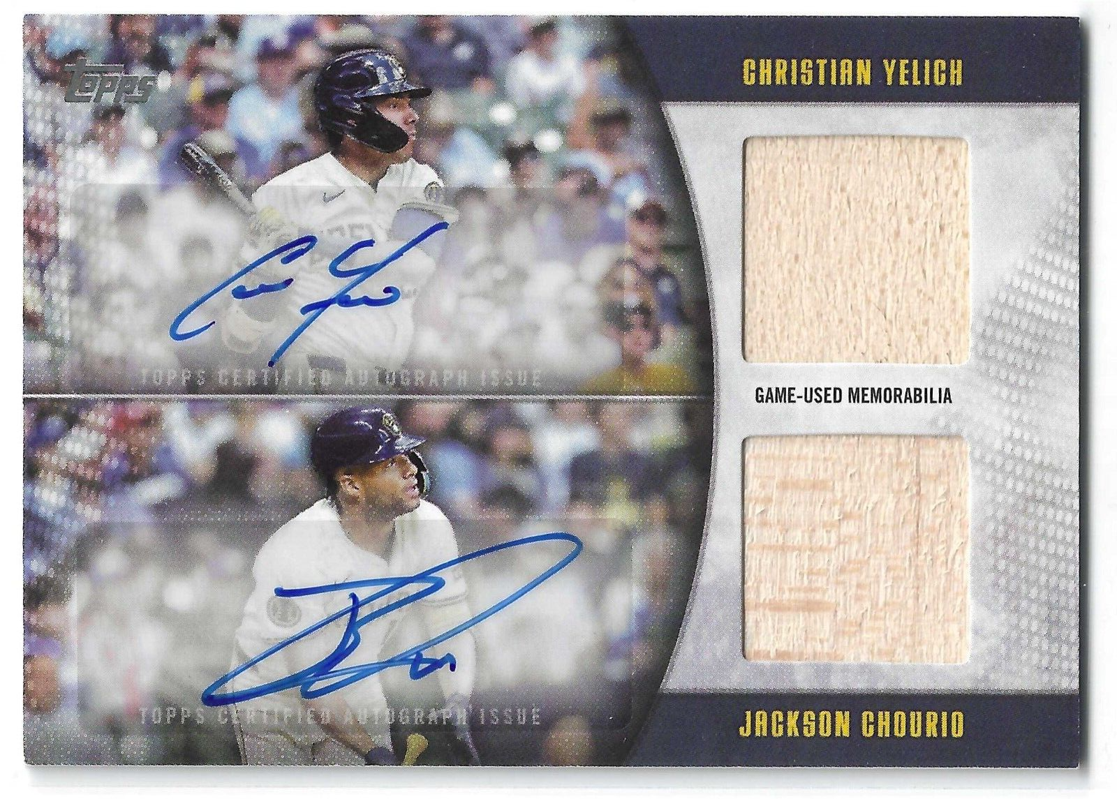2025 Topps Christian Yelich Jackson Chourio Dual Game-Used Bat Relic Auto SSP /50