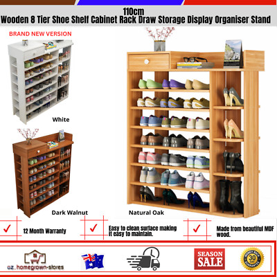 110cm Wooden 8 Tier Shoe Shelf Cabinet Rack Draw Storage Display ...