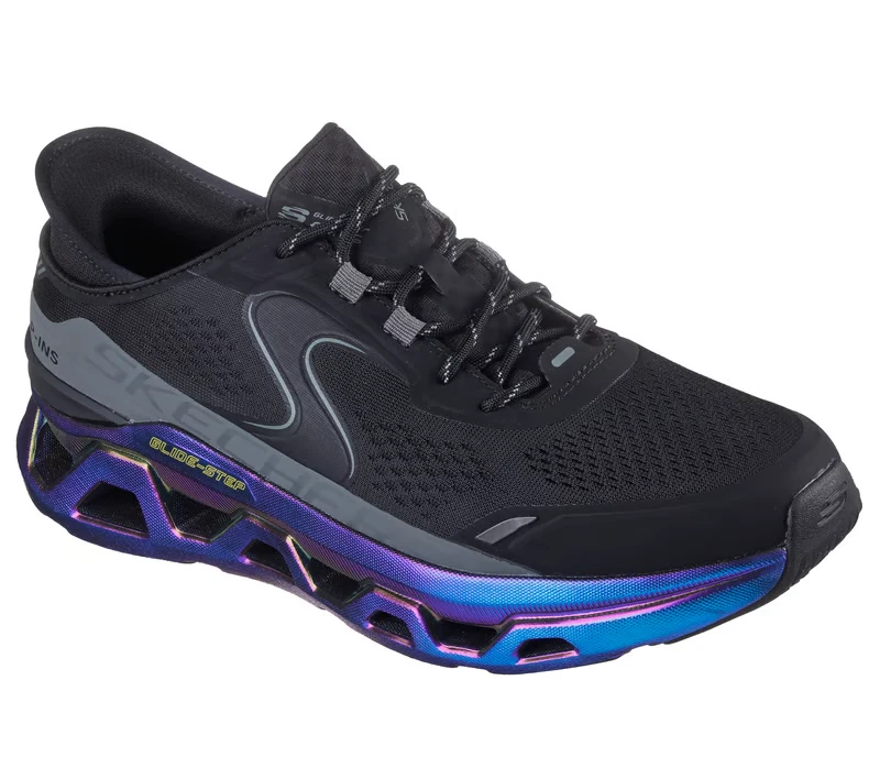 Shoes Slip Ins Skechers Black Men Mesh Air Glide Step Memory foam Lace Up 232923
