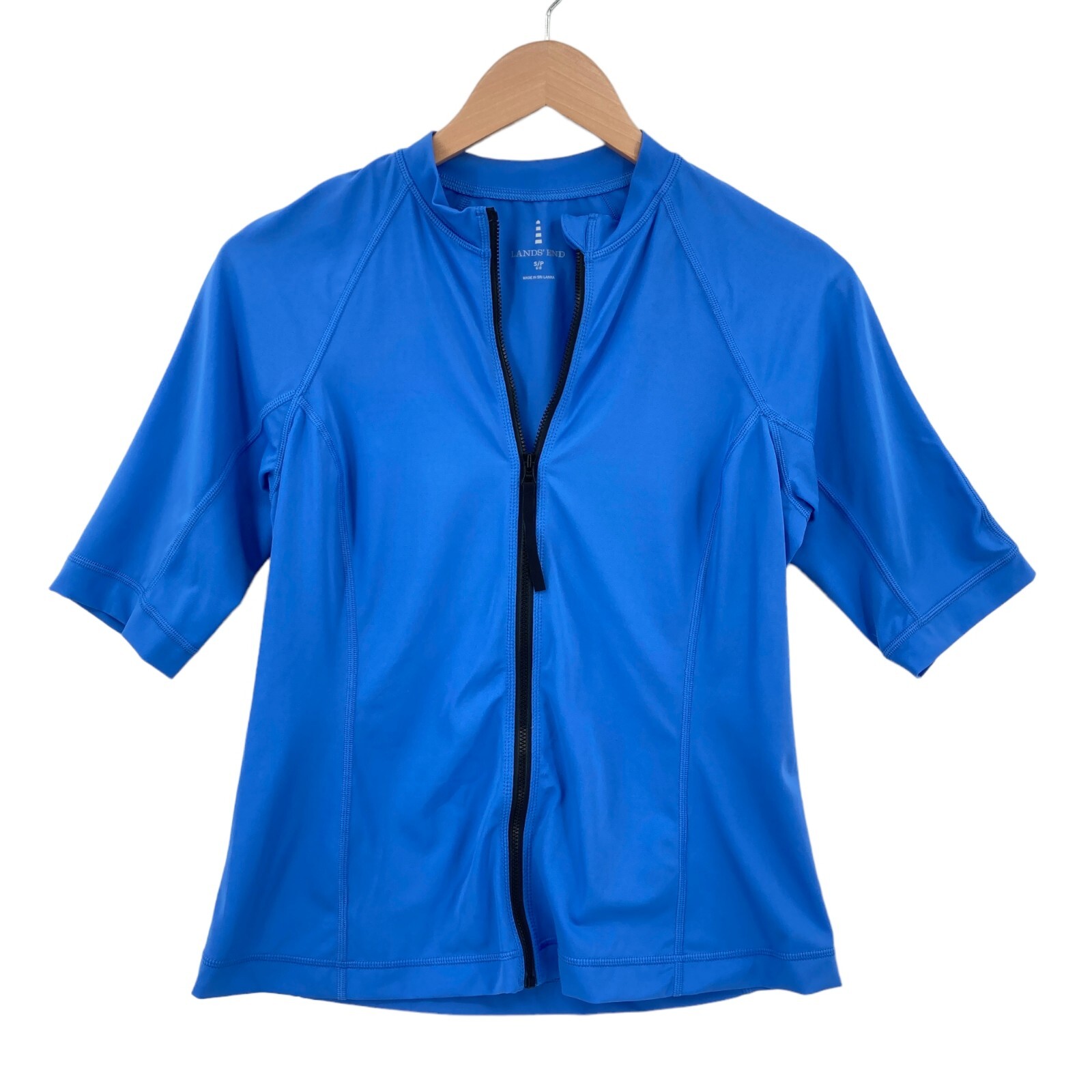 Lands' End Activewear Top Womens Small Blue Short Sleeve Stretch Full