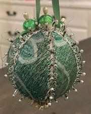 Thomas Boutique 1970 PEARL DRAPED DANDY Silver Sequin Bead 4" Christmas Ornament