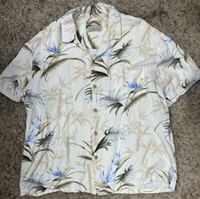 Paradise Found Mens Size XL White Bamboo Paradise Button Down Hawaiian Shirt